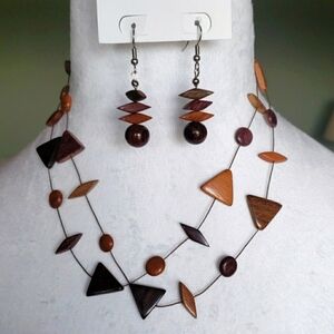 6. Geometric Shape Multiple Layered Necklace and Earring Set